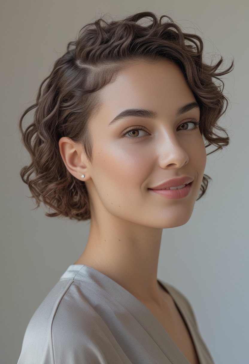 Cute Hairstyles for Short Curly Hair: 17 Stunning Ideas A woman with short, defined curly hair styled in a textured crop.