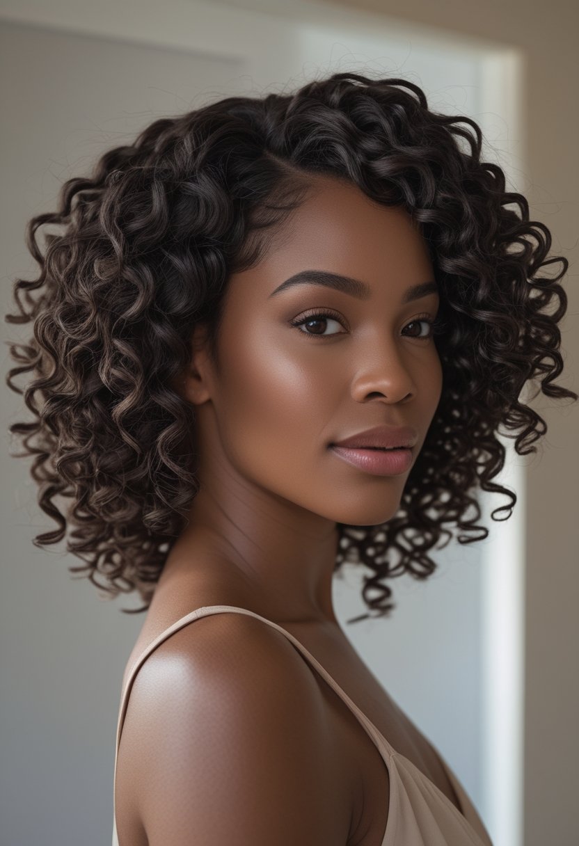 Flexi Rods on Natural Hair: 17 Stunning Styles That Turn Heads Woman with shoulder-length defined curls created from flexi-rod twists.
